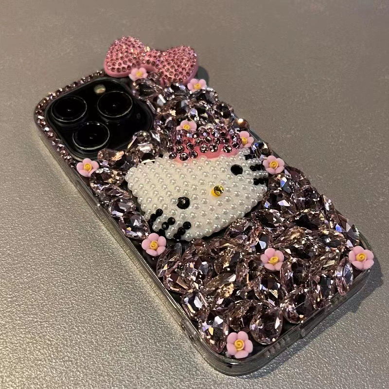 Чехол для телефона с Hello Kitty и яблоком, совместимый, в форме цветка с бантом, цветочный, для 16 Pro Max, 15/14