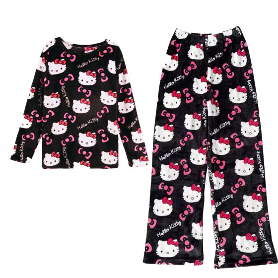 Pajamas Women's Autumn and Winter Flannel Thickened fleece-lined 2024 New Cartoon Winter Outfit suit