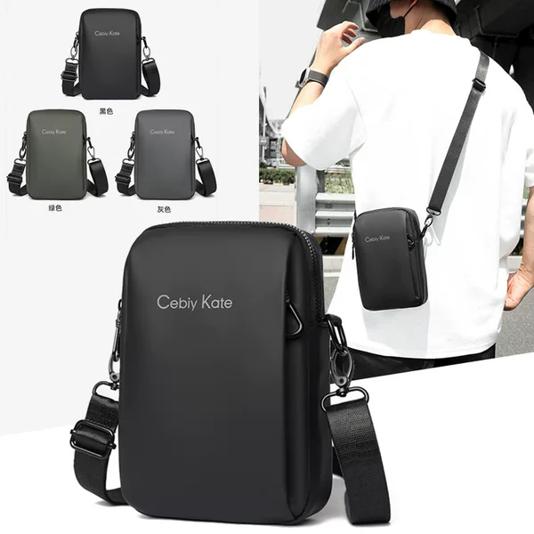 Men's Crossbody Bag, Fashionable and Cool Shoulder Bag, Casual Sports Mobile Phone Bag, Multi-Functional Leather Film Waterproof Small Shoulder Bag for Men
