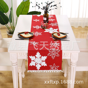 Cross-Border American Festive Christmas Easter Wool Embroidered Table Runner Tablecloth Dustproof Cloth Tablecloth Red in Stock