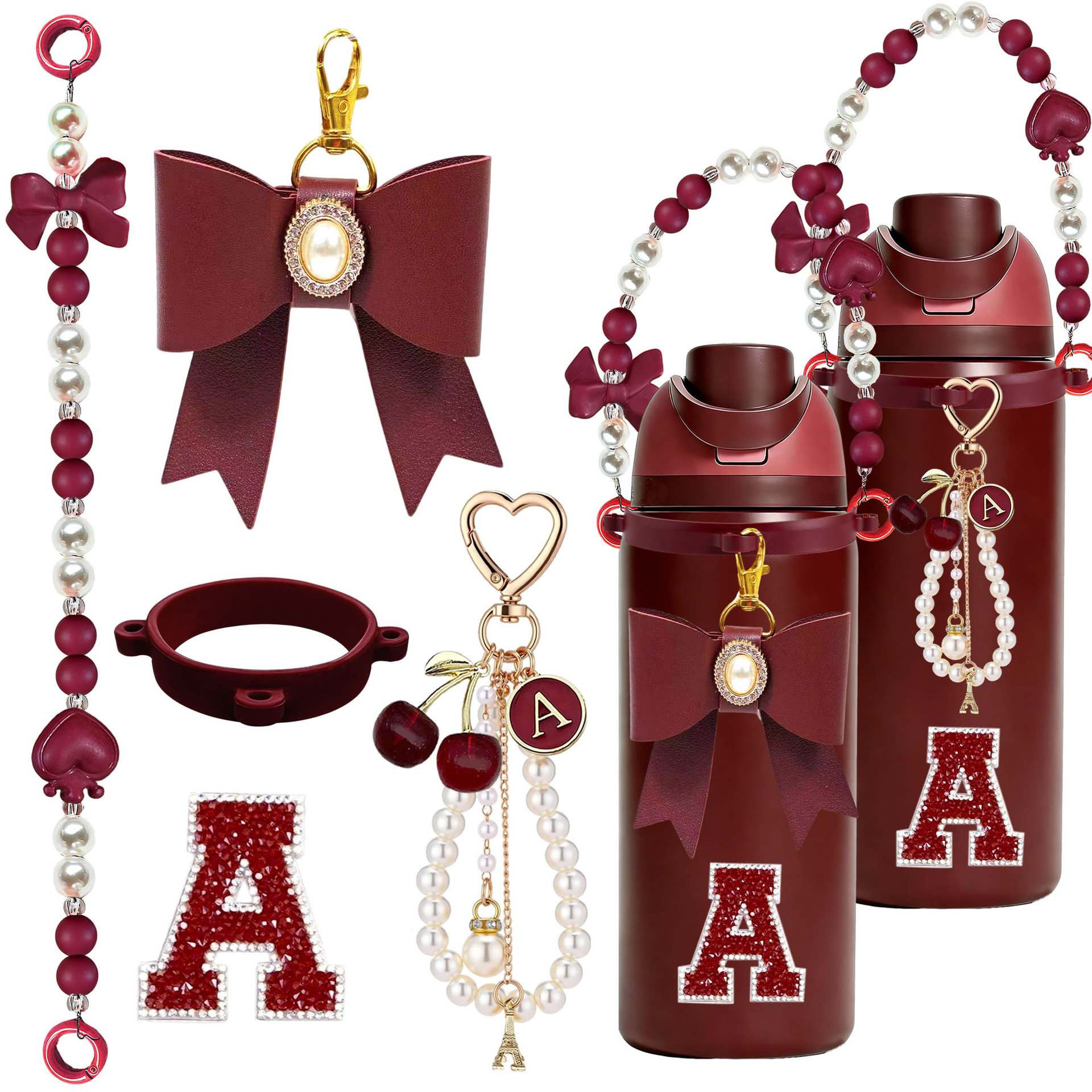 Accesorios de taza Stanley colgante de cuerda de mano flor de silicona gorra de paja de peluche colgante de taza cadena de taza de color cubierta de taza