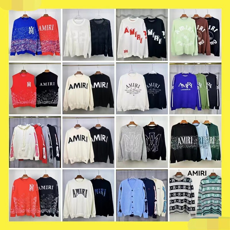 Foreign Trade Wholesale Amiri Trendy Letter Logo Jacquard Tassel Distressed Loose Style Hooded Crew Neck Sweater