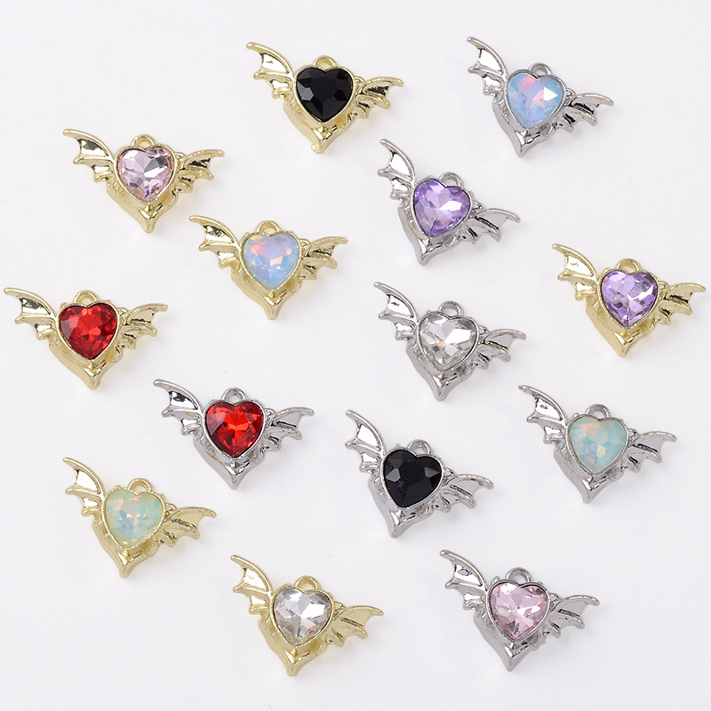 Sweet and Cool Two-Dimensional Heart Wings Pendant Handmade Earrings Earrings Pendant Bracelet Necklace DIY Alloy Accessories