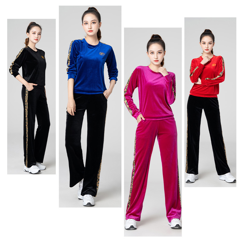 Wind Ti Square Dance Suit Autumn/Winter 2022 New Gold Velvet Sports Aerobics Fitness Dance Performance Team Suit Set