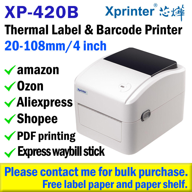 Xprinter Xp-420B White 100mm Barcode Label Printer with USB