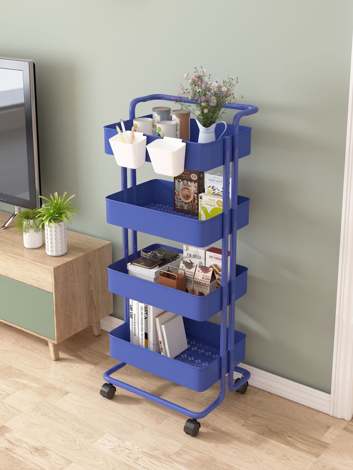 Carro portátil con ruedas estante de almacenamiento cocina piso multi-capa merienda especial salón de belleza cosméticos rack de almacenamiento