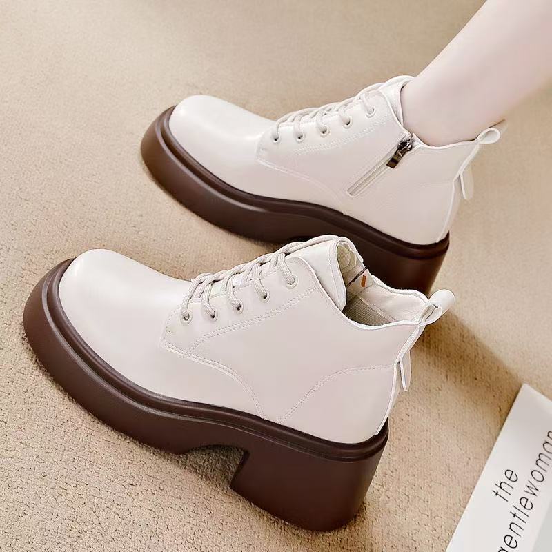 Thick-Heeled Boots for Women, High-Heeled Soft Leather and Velvet Short Boots, Extremely Comfortable and Good-Looking, Velvet Retro Warm Boots, Boots