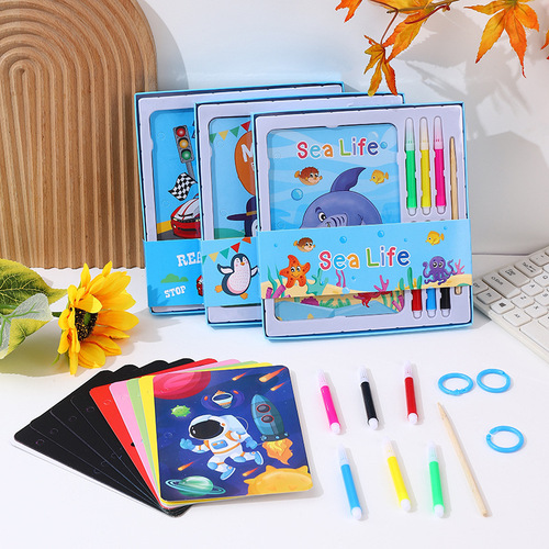 Children's cross-border watercolor painting book scratch-off painting two-in-one baby picture card graffiti coloring painting birthday gift