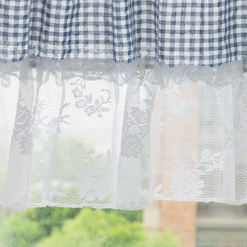 Foreign trade Nordic minimalist kitchen coffee curtain finished rod small curtain fresh grid lace half curtain cross-border