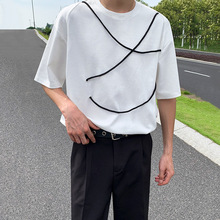 MYQ短袖T恤男夏季韩版潮流宽松设计感小众半袖纯色圆领体恤上衣