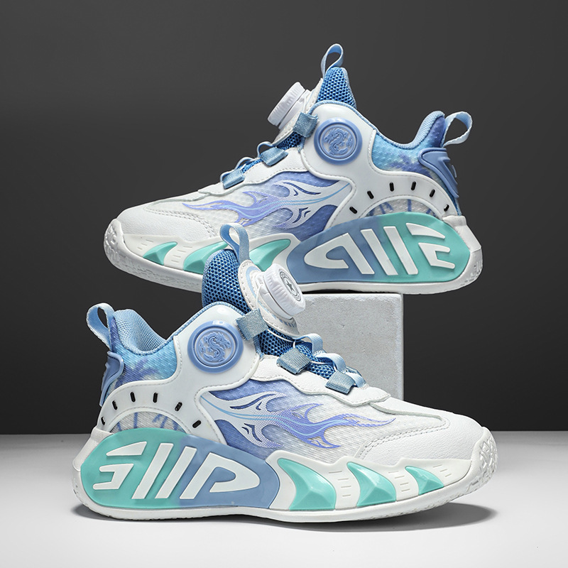 Primavera y verano calzado deportivo para niños niñas niño botón zapatos para correr malla transpirable zapatos casuales para niños grandes zapatos de baloncesto