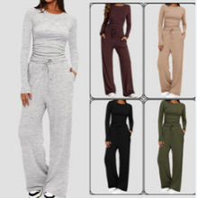 跨境欧美外贸2025秋冬女装套装新款长袖纯色爆款休闲套装休闲