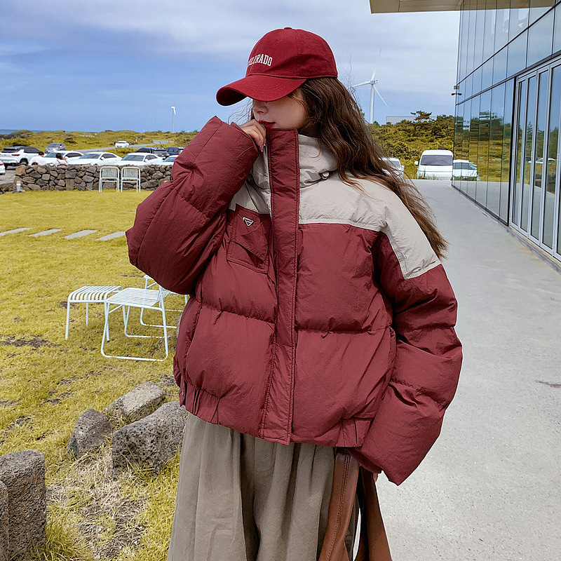 Color contrastante ropa de algodón de pluma para mujeres corto 2024 chaqueta de algodón pequeño chaqueta de invierno chaqueta de algodón coreano chaqueta de pan chaqueta de algodón