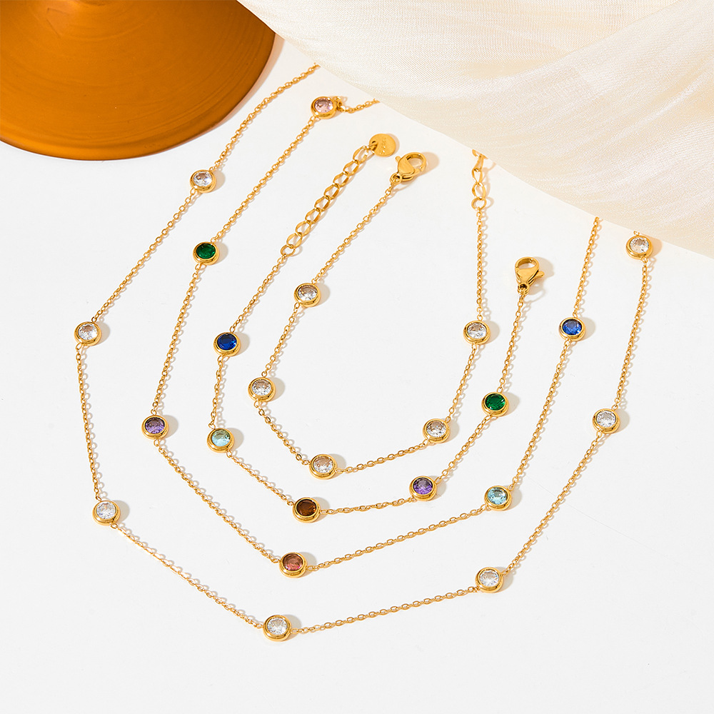 Zircon Inlay Material Bracelets, Necklace Classification Handmade Chain Chain Type Wholesale Retro Round Stainless Steel Titanium Steel Plating Inlay Zircon Bracelets Necklace