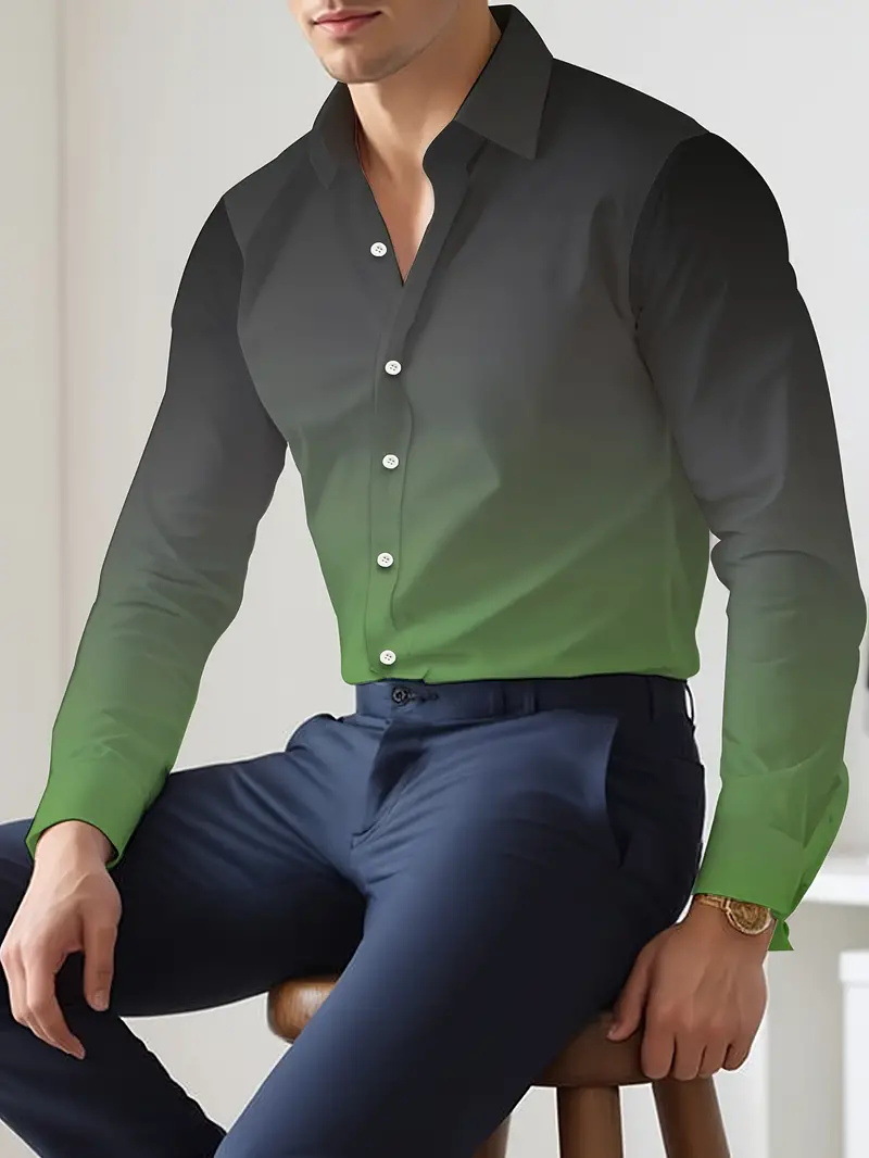 Hombres europeos y americanos 2024 nueva moda suelta degradada camisa de manga larga top se puede usar afuera MB12