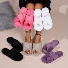 P 48122 Cross Strap Furry Slippers �����ëë��Ь �羳����