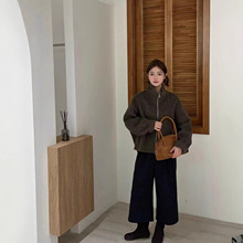 秋冬濮院新品韩系复古人字纹羊毛立领拉链短款夹克羊毛大衣外套女