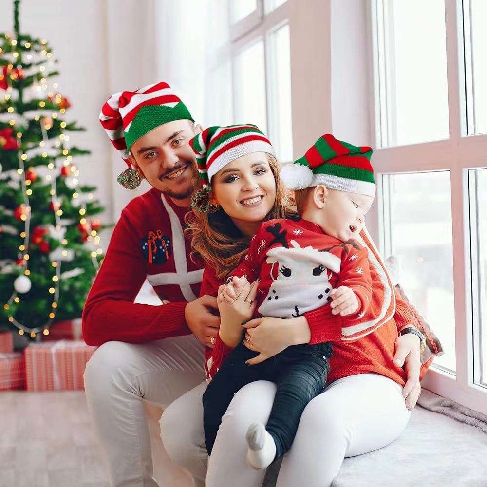 Bonnet de Père Noël en laine pour la famille, bonnet en tricot chaud en acrylique pour bébé et mère_voghion.com