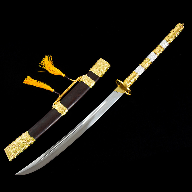 Longquan Kangxi Battle Knife Chopping Saber Alloy Long Handle Film and Television Props Collection Decoration Knife Town House Unopened Blade