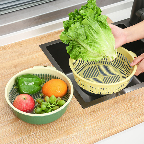 Kitchen double-layer drain basket household vegetable washing basket multi-functional thickened plastic drain basin fruit drain basket filter basket