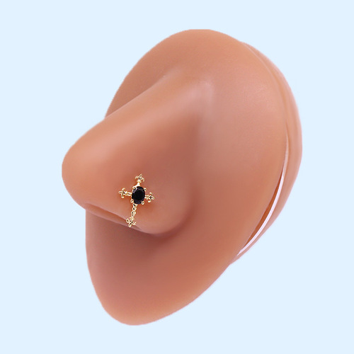 Gaibei European and American cross-border personalized cross L-rod nose nail square zircon oval zircon stainless steel piercing nose ornament