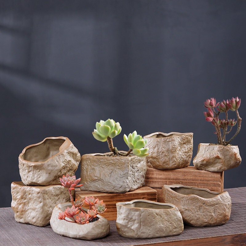 Small Rustic Ceramic Succulent Plant Pot with Holes, Vintage Simple New Style, Special Offer Set Combination for Potted Plants