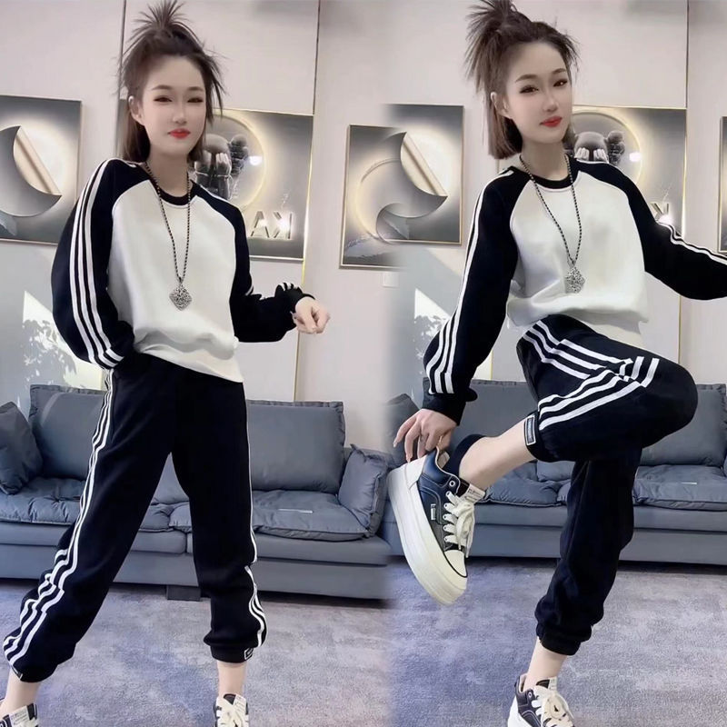 2025 Spring and Autum New Casual Sports Suit Women's Two-Piece Fashion Slim and Stylish Sweatshirt Leggings Pants for Students