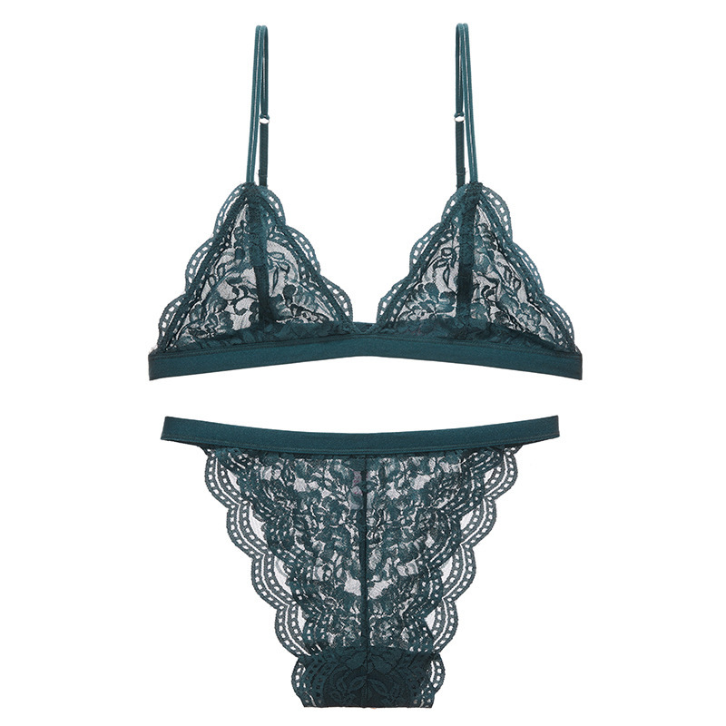 Procesamiento personalizado sujetador de encaje sexy francés ropa interior de copa triangular talla grande sin anillo de acero ropa interior delgada conjunto de ropa interior