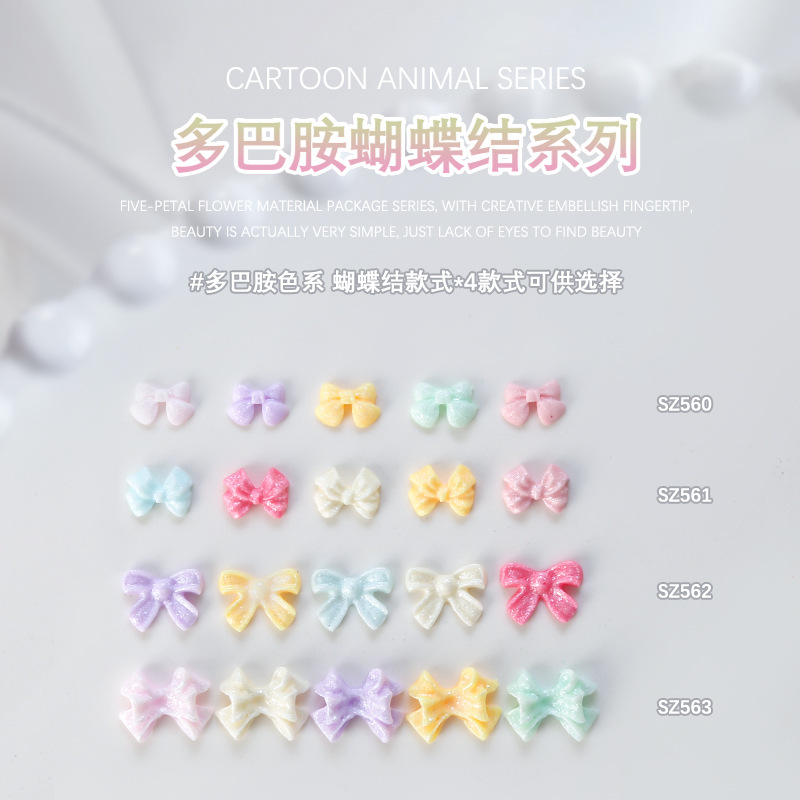 100 piezas de joyería de uñas de resina macaron serie de color pajarita plana dopamina decoraciones de uñas