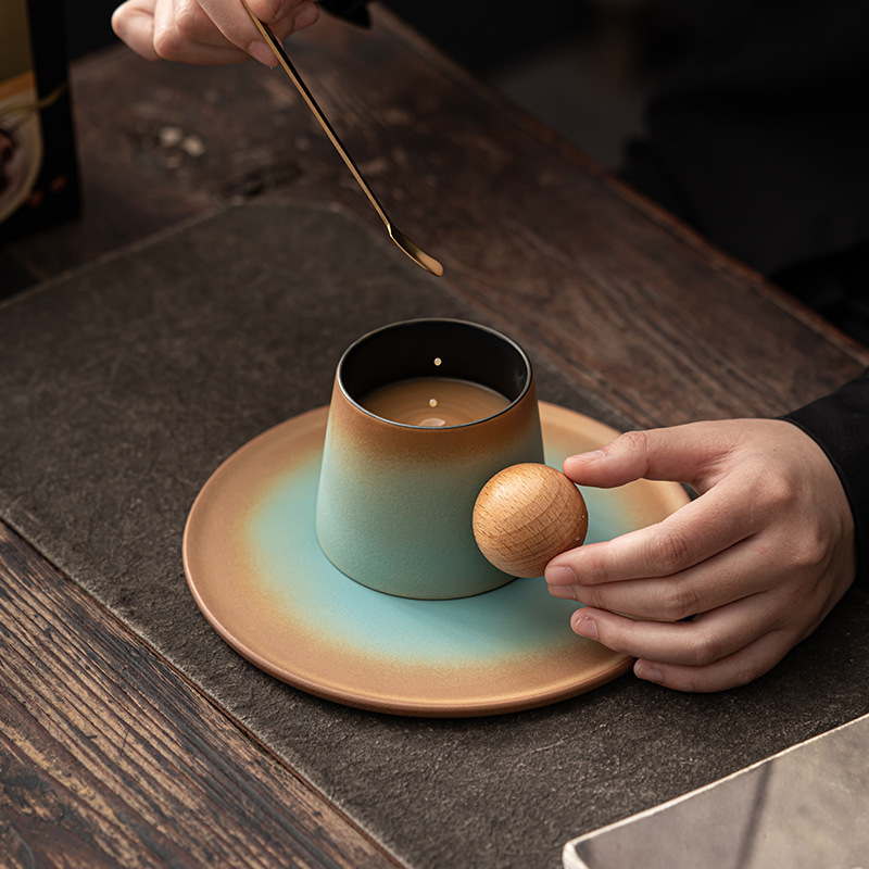 Cross-border Cup Ceramic Latte Coffee Cup and Saucer Set Afternoon Tea Mug Small Exquisite Household Milk Breakfast Cup