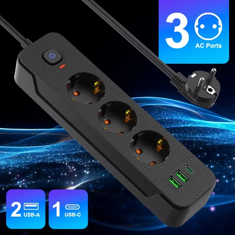 外贸欧洲电源插座家用USB type-c多孔插位排插欧规插线板欧标排插