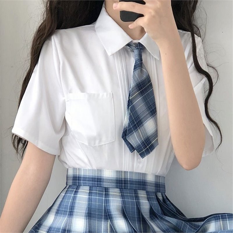 Original Jk Angle Collar Pleated Short-Sleeve Long-Sleeve Cream Basic Shirt Pointed Collar Uniform Jk Top