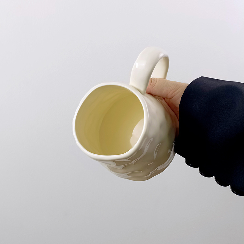 高颜值手捏陶瓷咖啡大容量马克杯ins风家用办公牛奶杯不规则 批发|undefined