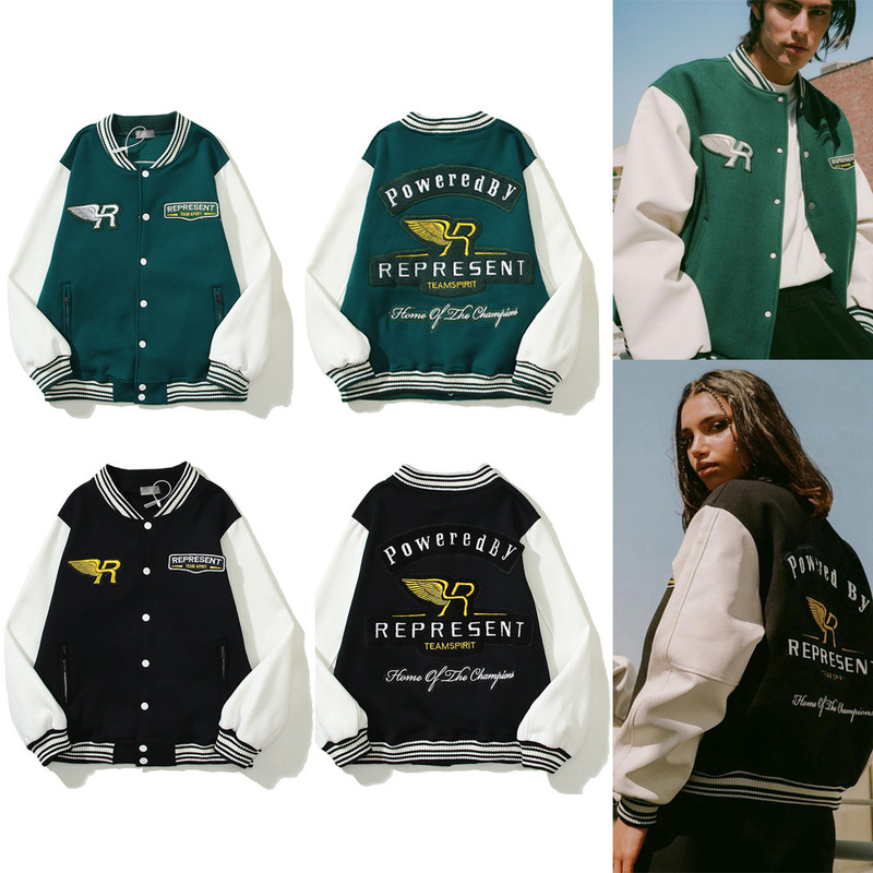 22SS cross-border American Tide brand representative angel wings embroidered baseball suit men's and women's high street jacket coat