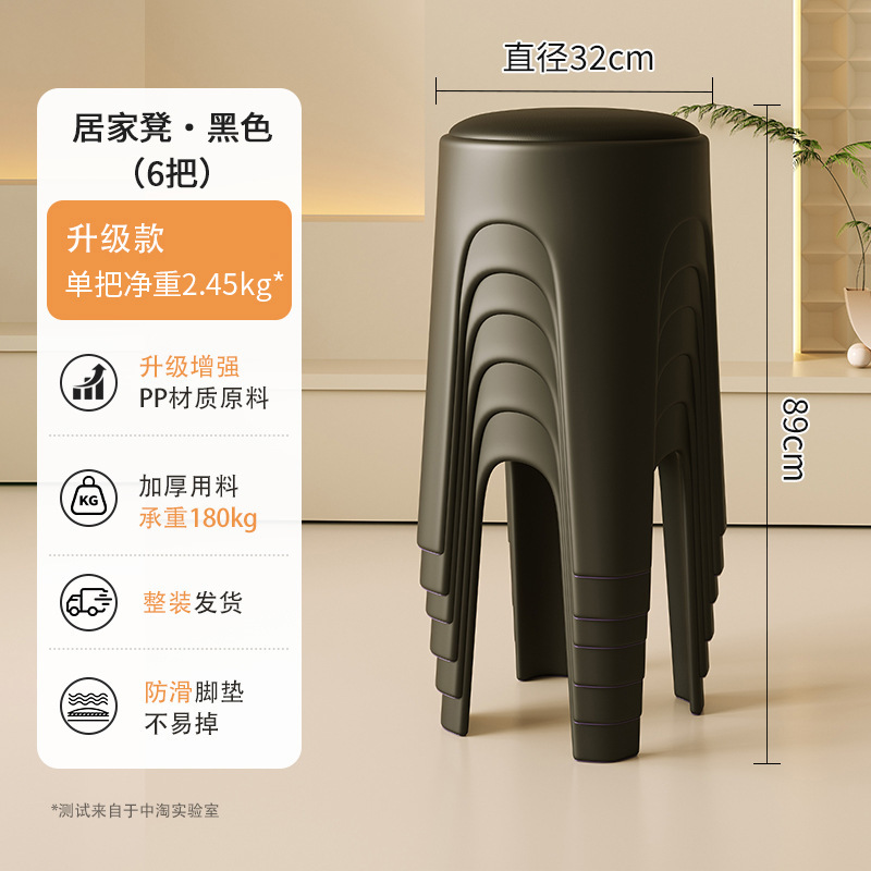 Los taburetes de plástico se pueden apilar para el hogar, taburetes redondos de crema de lujo ligero, mesa y silla de comedor de sala de estar, sillas de repuesto resistentes y duraderas