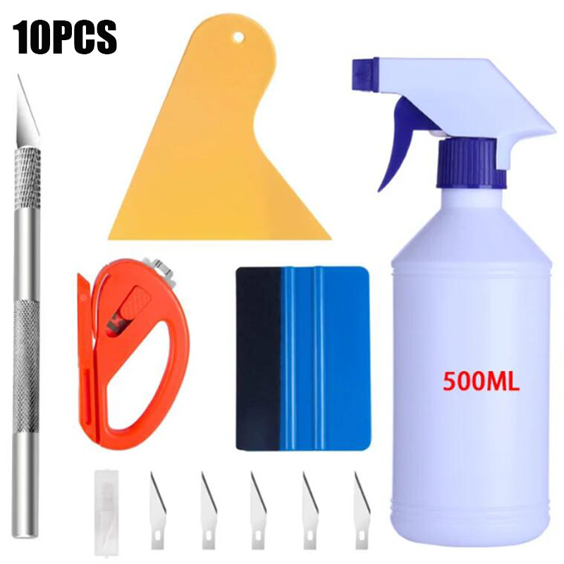 자동차 랩 D형 10종 세트 [조각칼 1개, 칼날 5개 + 노란색 삼각형 1개 + 곡선형 1개 + 파란색 플러시 1개 + 짧은 목 물뿌리개 1개]