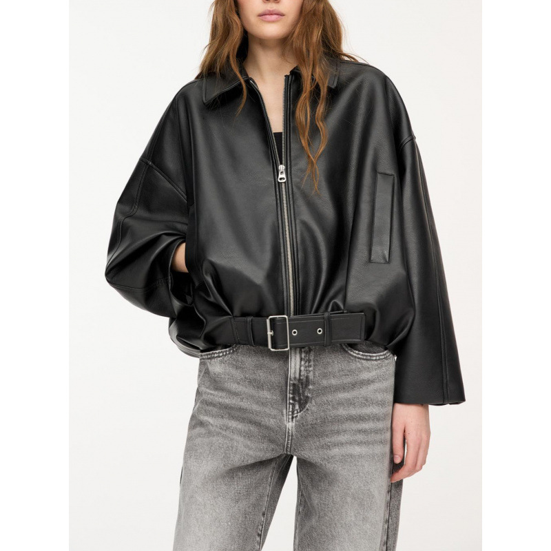 In-Stock European and American Autumn and Winter Retro Casual Jackets, Bomber Jackets, Faux Leather Tops, Foreign Trade Cross-Border Women's Clothing