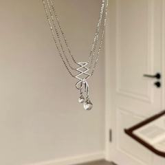 满钻丝带蝴蝶结水晶吊坠项链小众高级感精致法式甜美锁骨链颈链