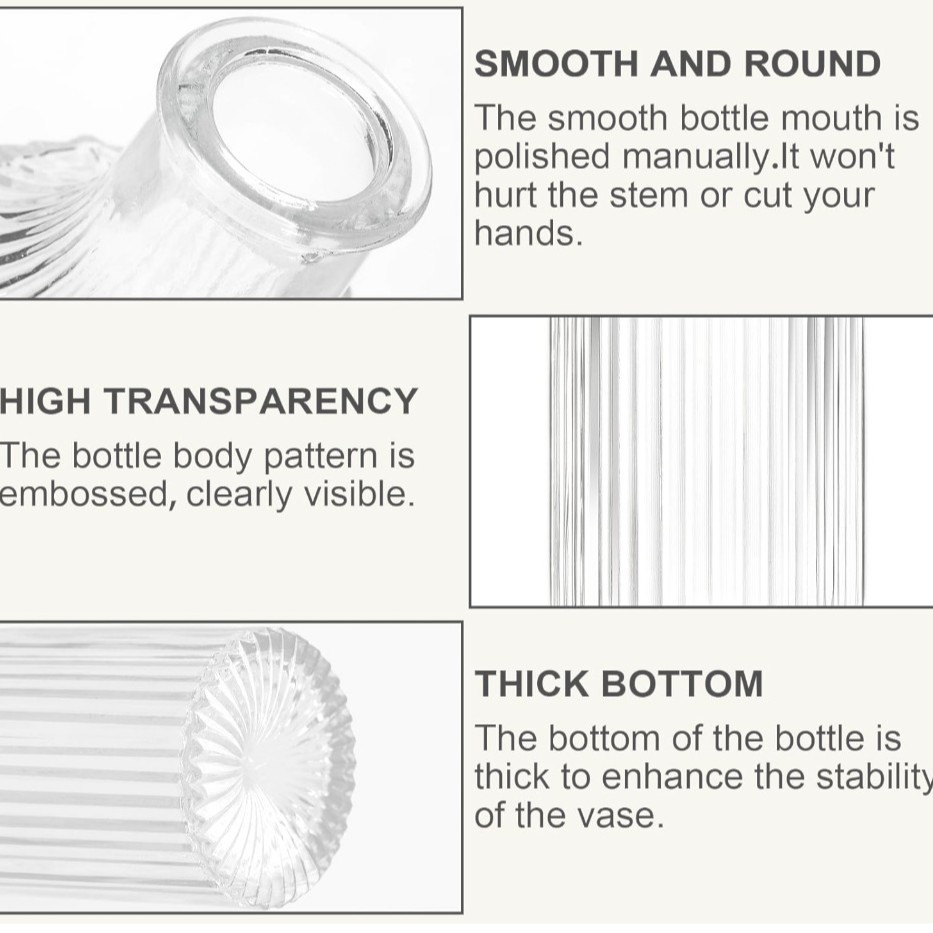 Transparent glass vases for decorating dining tables, home