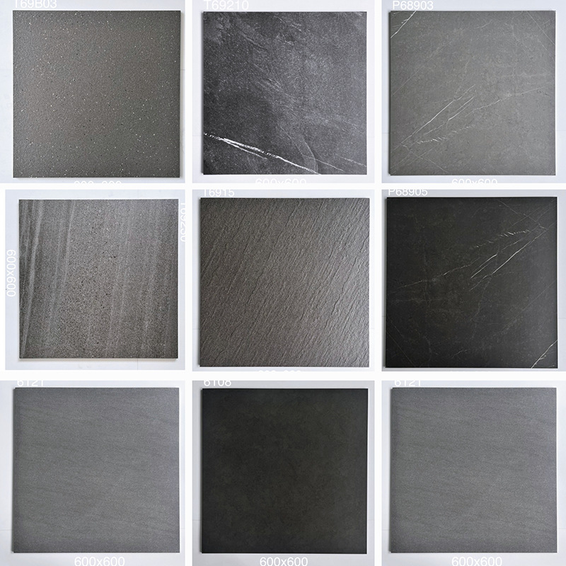 Black Full-Body Slate Tiles 600X600 Matte Non-Slip Floor Tiles for Shopping Malls, Engineered Antique-Style Sandstone Wall Tiles