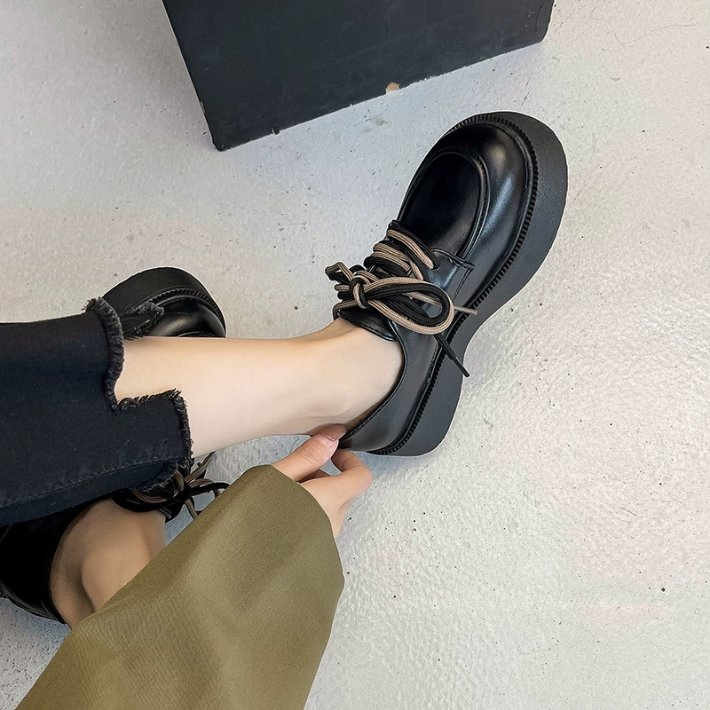 Маленькие кожаные туфли на шнуровке, женские туфли в британском стиле, новинка 2023 года, нежные туфли в академическом стиле с юбкой, весенние винтажные однослойные туфли на толстой подошве