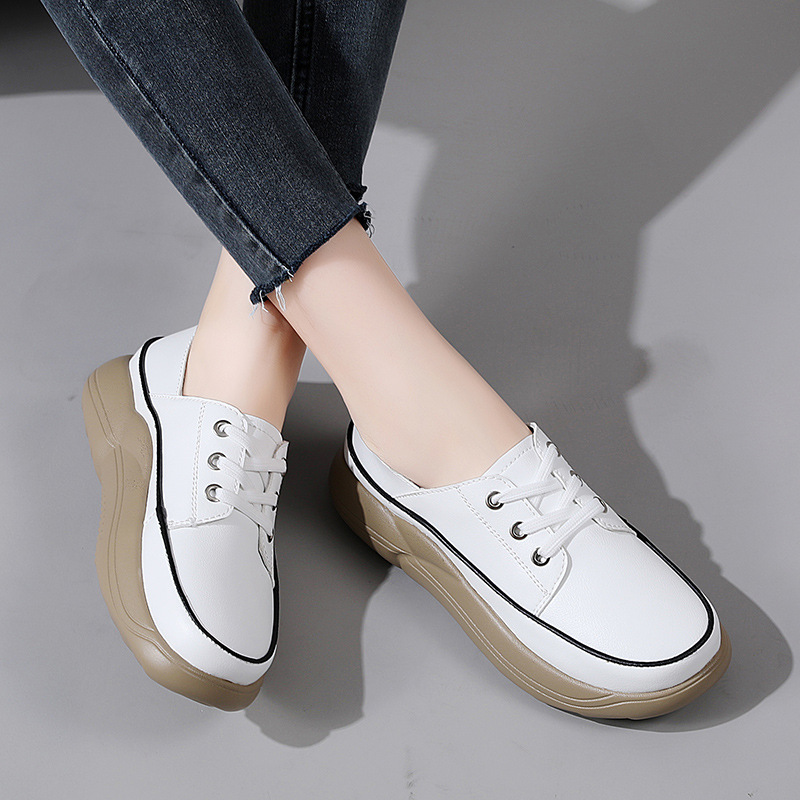 Casual Lace-Up Dual-Wear 2022 Comfortable Thick-Soled Versatile White Shoes for Women, Autumn New Style Rocking Shoes