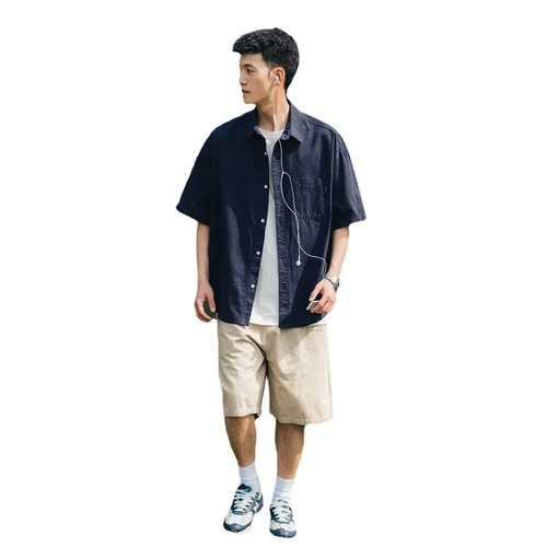 Japanese-style layering single-color short-sleeve shirt for men, trendy, lazy temperament, summer new leisure white work shirt