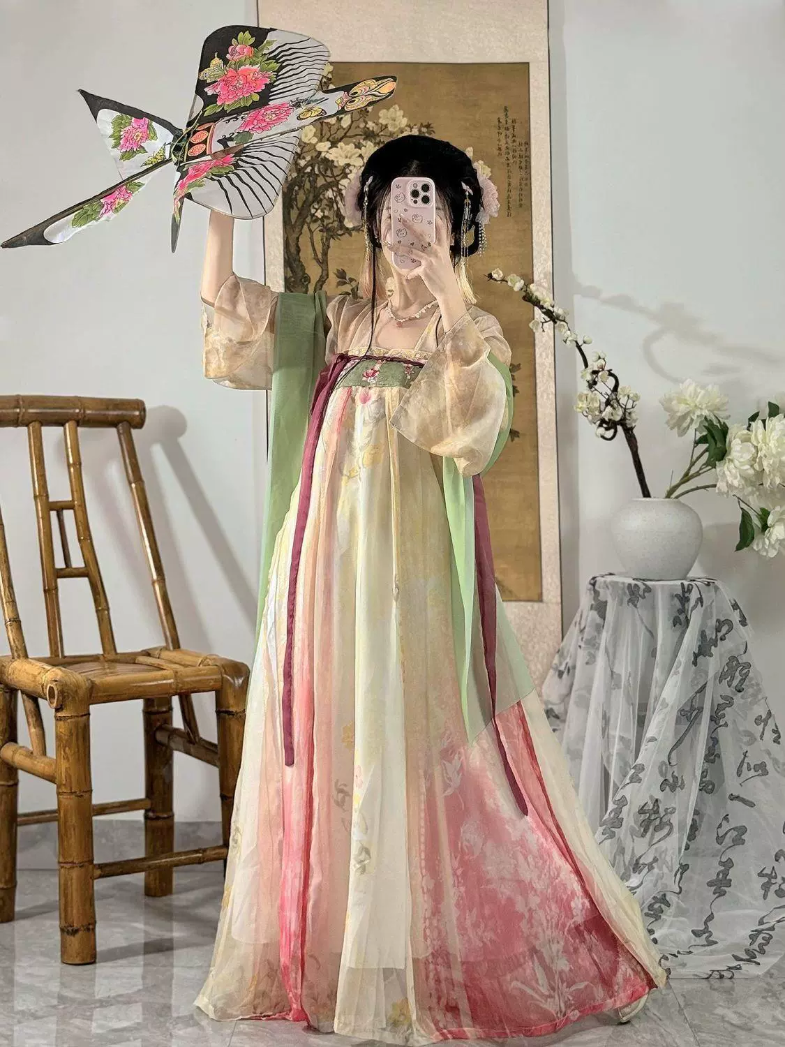 Летний ханьфу, комплект, плиссированная юбка, для подростков
