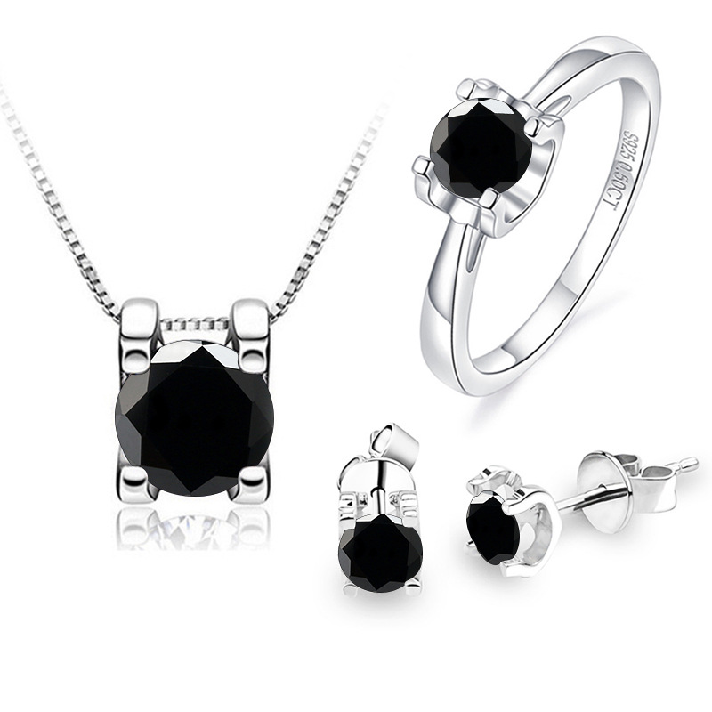 1 quilates de joyería de piedra de color rosa Baoli azul anillo de piedra de color azul aretes collar conjunto