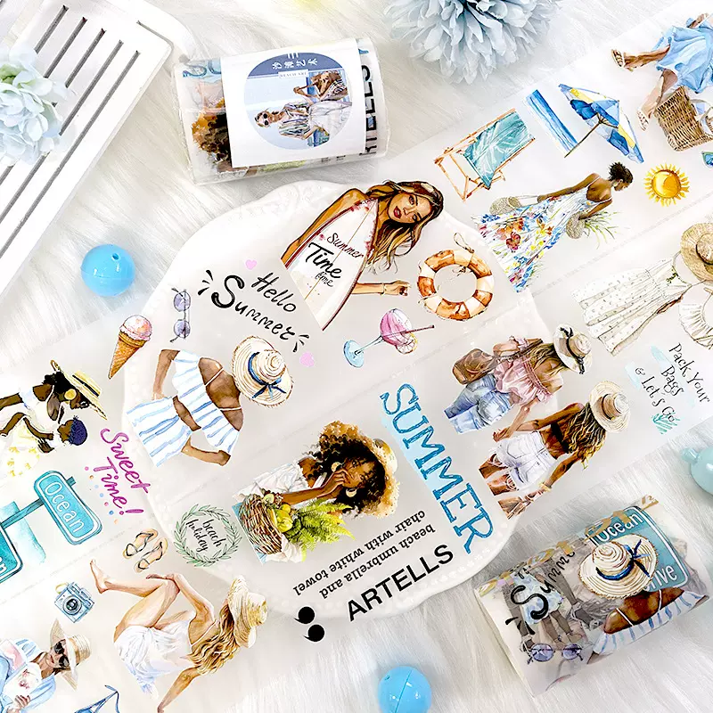 新跨境欧美艺术时尚丽人轻复古现代人物手账素材装饰pet手帐胶带