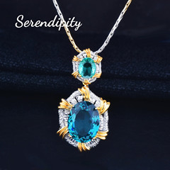 New Italian Craft Olive Green Ring with Brilliant Paraiba Pendant, Yellow Diamond Earrings, Bracelet, and Colorful Gemstone Set