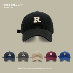 R letter embroidered soft top baseball cap for men Korean version ins niche big head circumference showing face small four seasons versatile peaked cap for women