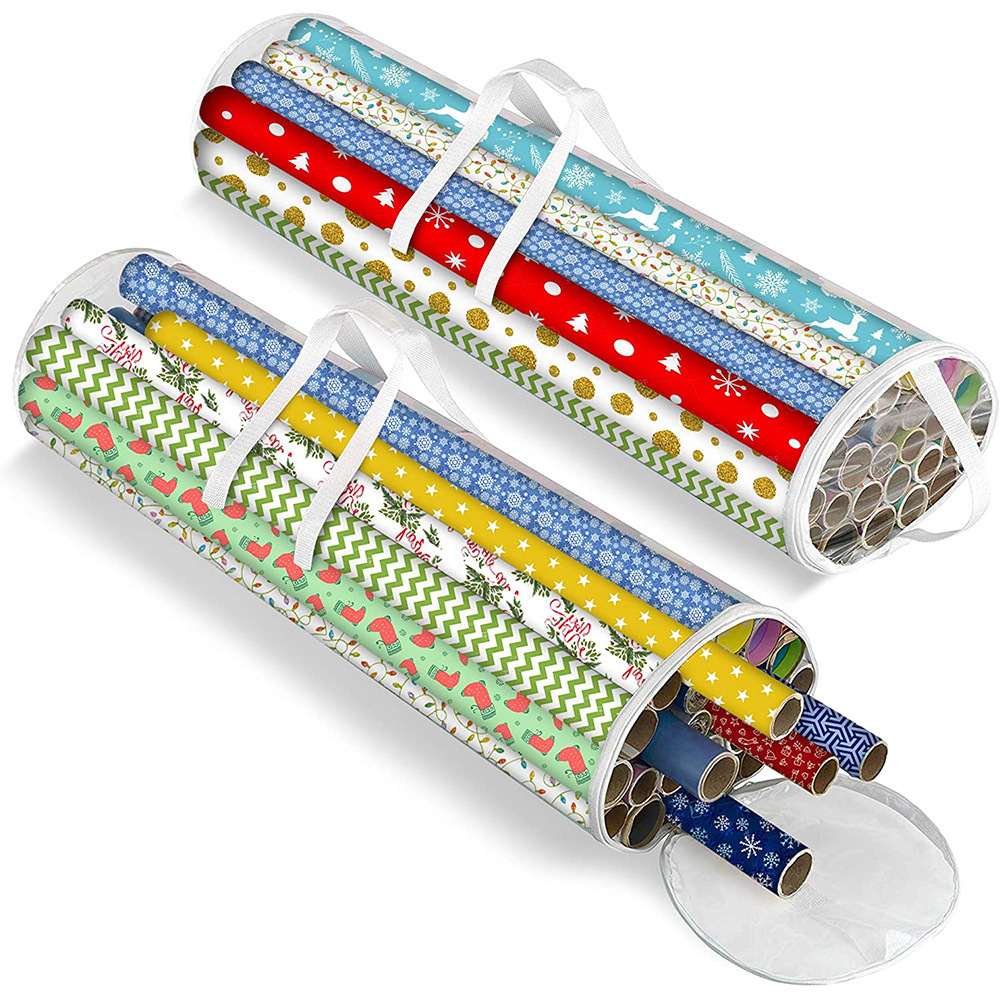 亚马逊爆款圣诞节礼品透明PVC防水收纳袋节日送礼便携手提纸筒袋
