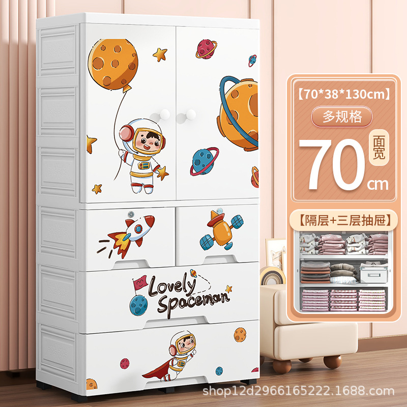 Gabinete de almacenamiento de doble puerta de dibujos animados Clasificación de artículos tipo cajón armario de niños grueso gran capacidad con cajón doméstico